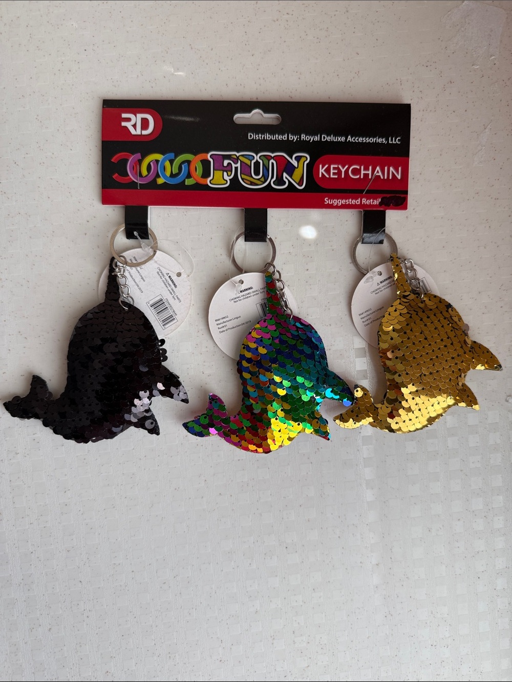RD Fun Sequin Narwhal Keychain - Black, Multicolor, Gold